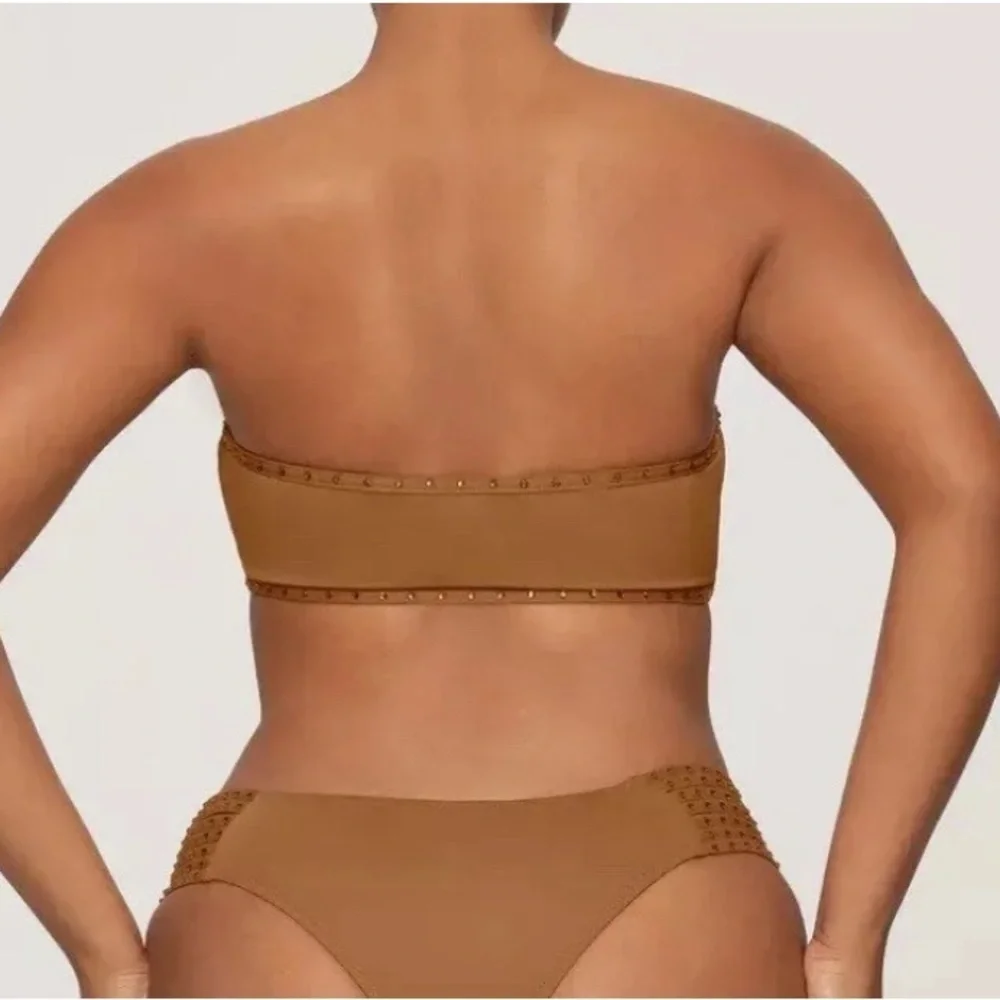 SKIMS Rhinestone Swim Bandeau Bikini Top Almond Brown 3X & 4X